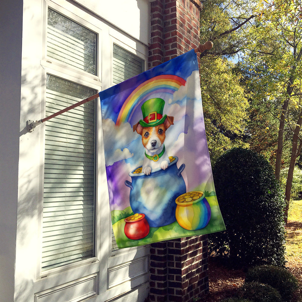 Jack Russell Terrier St Patrick's Day House Flag 28x40 Porch Sleeve Pole Decorative Outside Yard Banner Artwork Wall Hanging, Polyester