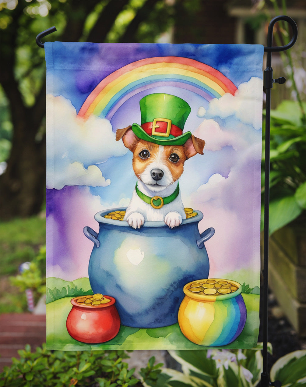 Jack Russell Terrier St Patrick's Day Garden Flag Mailbox Decorative Yard Banner Outside Patio Artwork for Flower Beds, Garden Size, Multicolor