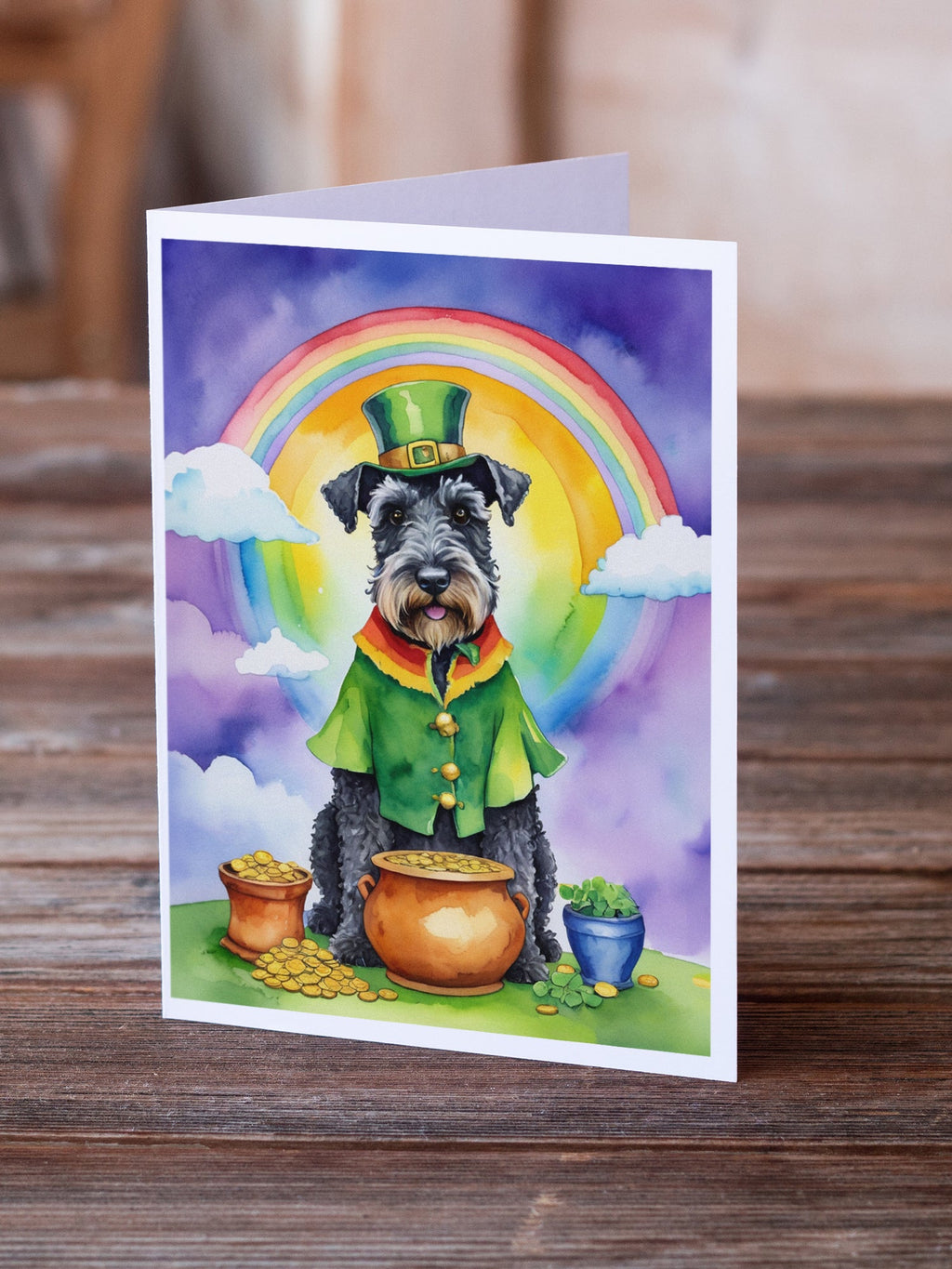 Kerry Blue Terrier St Patrick's Day Greeting Cards Pack of 8 Blank Cards with Envelopes Whimsical A7 Size 5x7