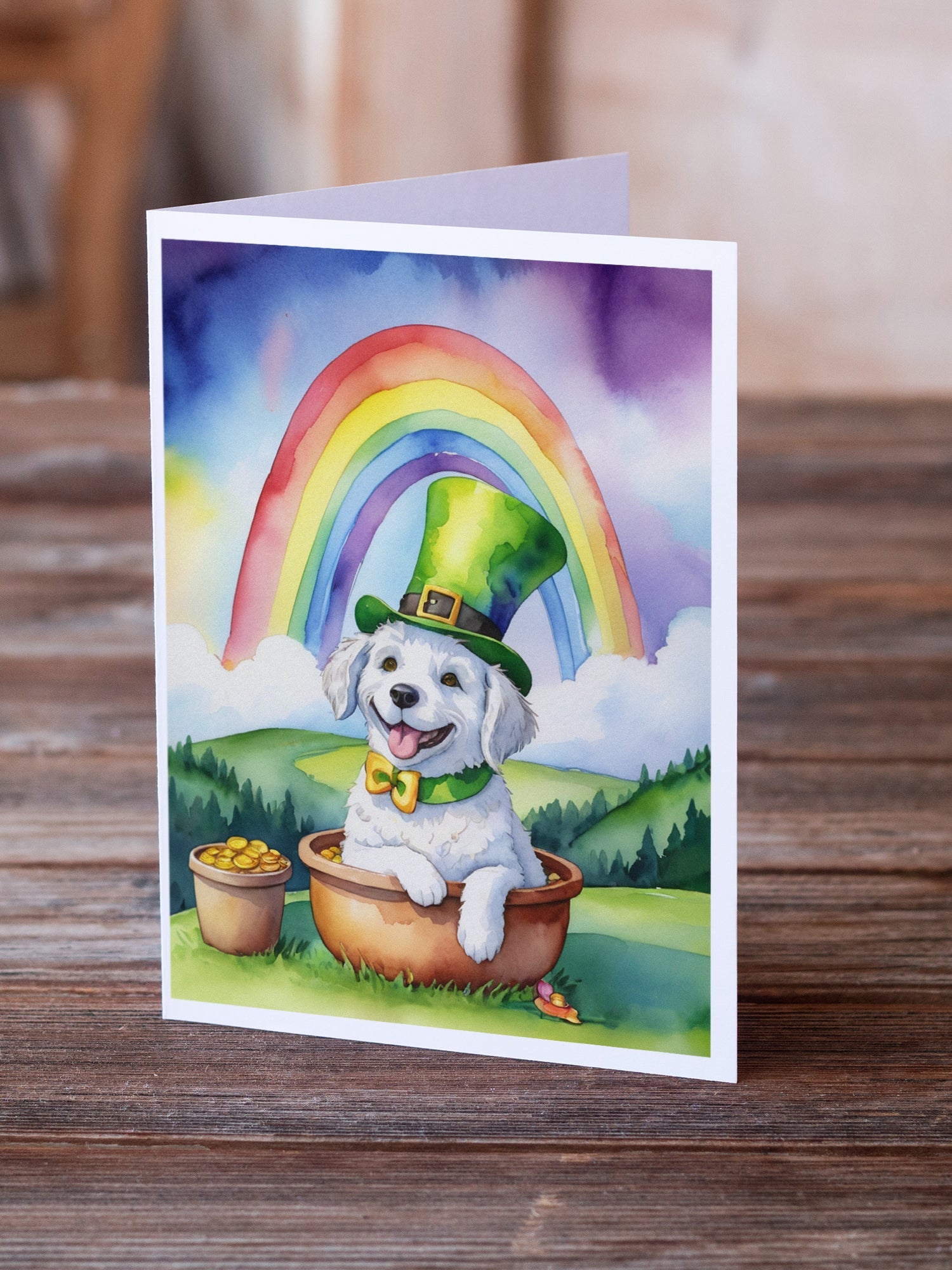 Kuvasz St Patrick's Day Greeting Cards Pack of 8 Blank Cards with Envelopes Whimsical A7 Size 5x7