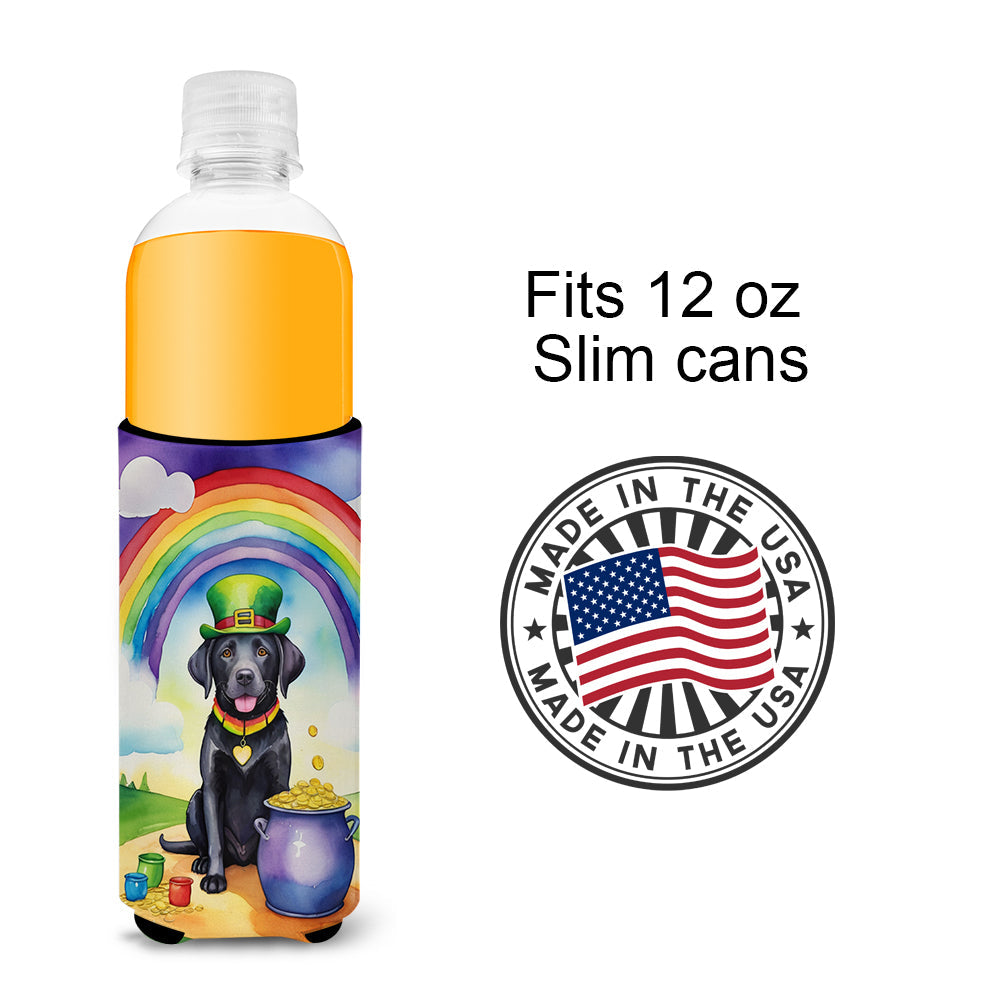 Labrador Retriever St Patrick's Day Slim Can Hugger , Insulated Foam Hugger for 12 oz Slim Cans, Beer Bottles & Water Bottles, Printed in USA