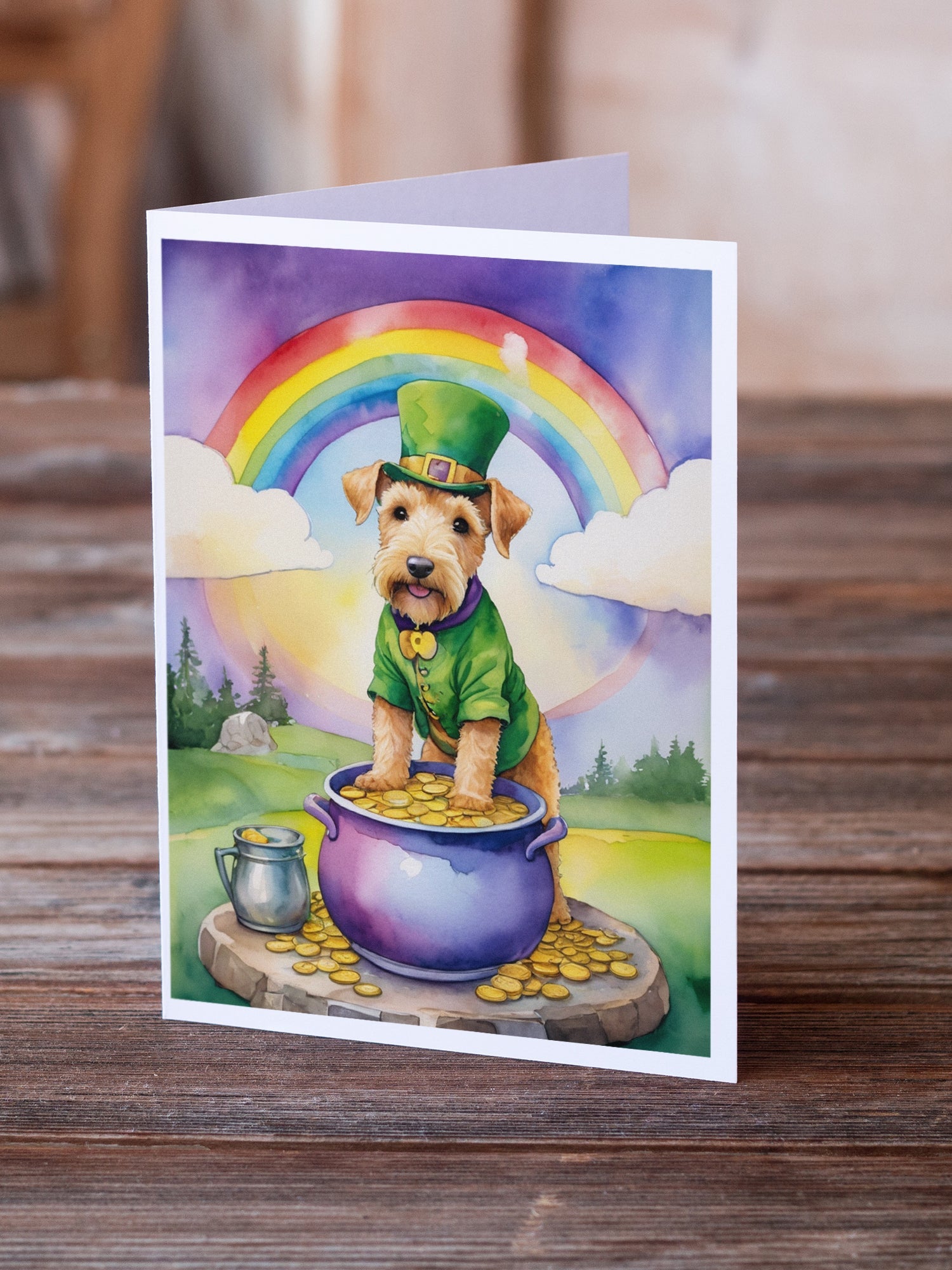 Lakeland Terrier St Patrick's Day Greeting Cards Pack of 8 Blank Cards with Envelopes Whimsical A7 Size 5x7