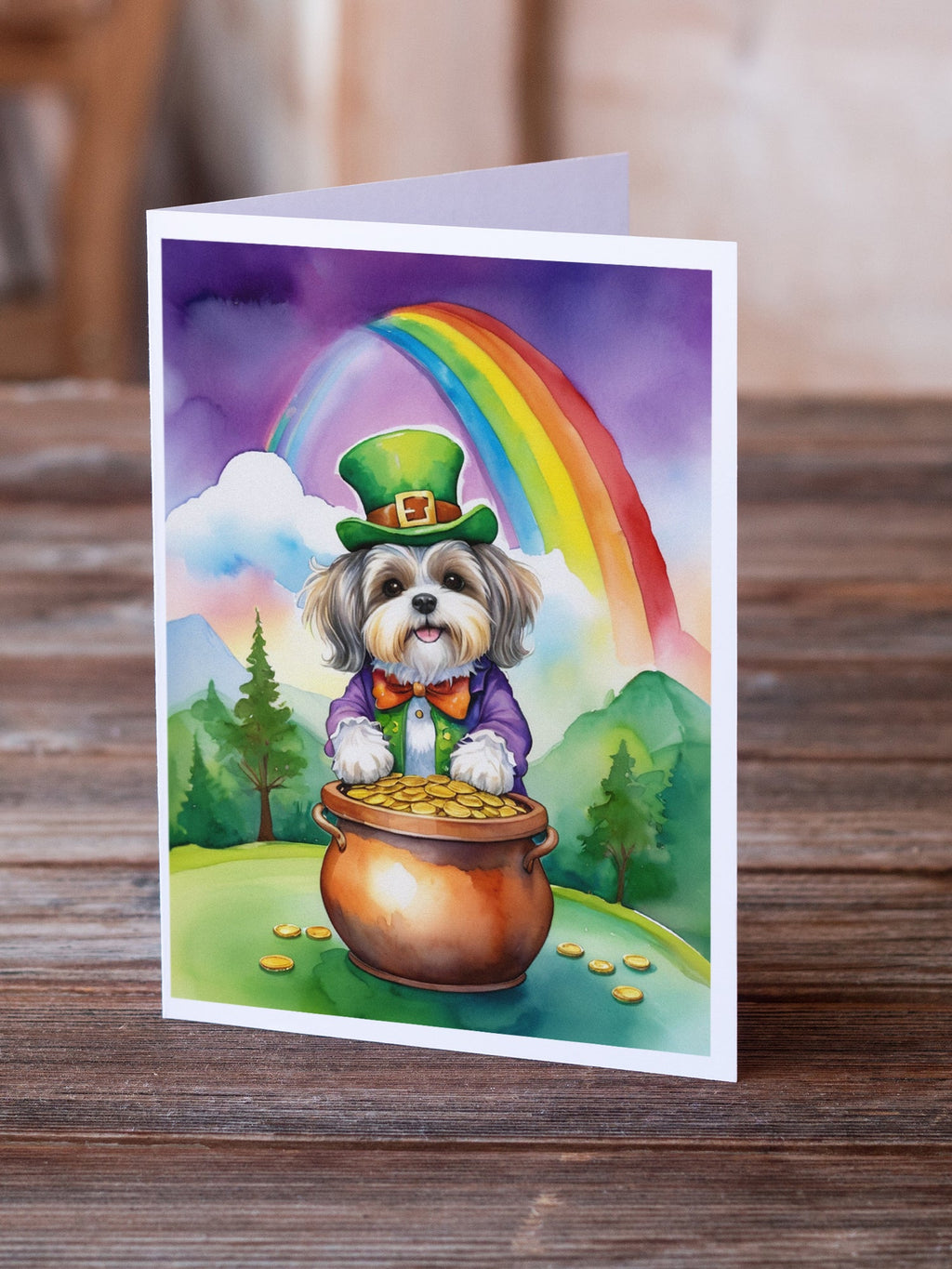Lhasa Apso St Patrick's Day Greeting Cards Pack of 8 Blank Cards with Envelopes Whimsical A7 Size 5x7