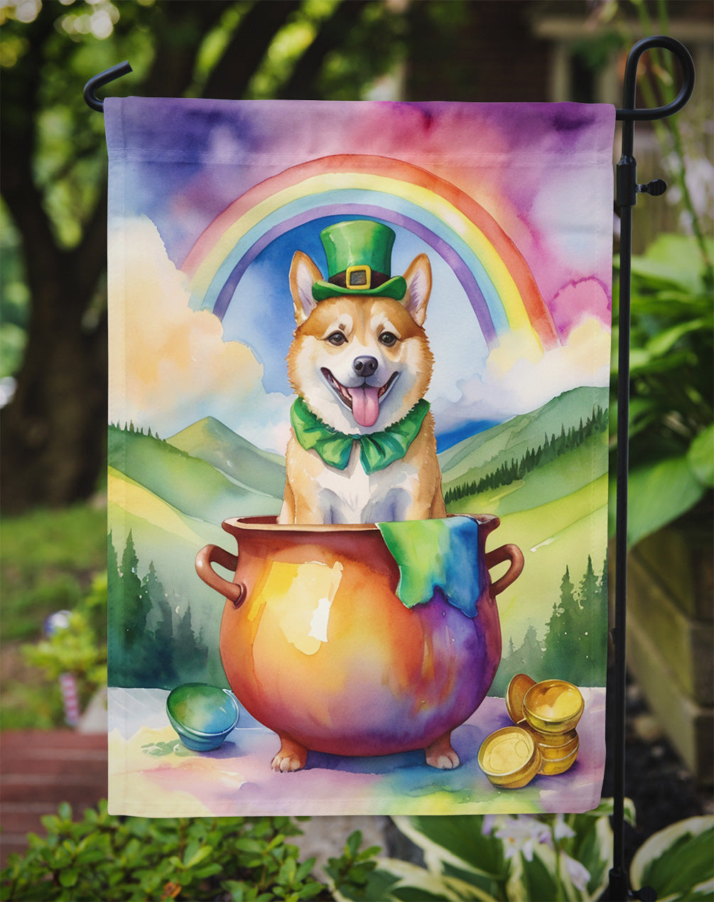 Norwegian Buhund St Patrick's Day Garden Flag Mailbox Decorative Yard Banner Outside Patio Artwork for Flower Beds, Garden Size, Multicolor