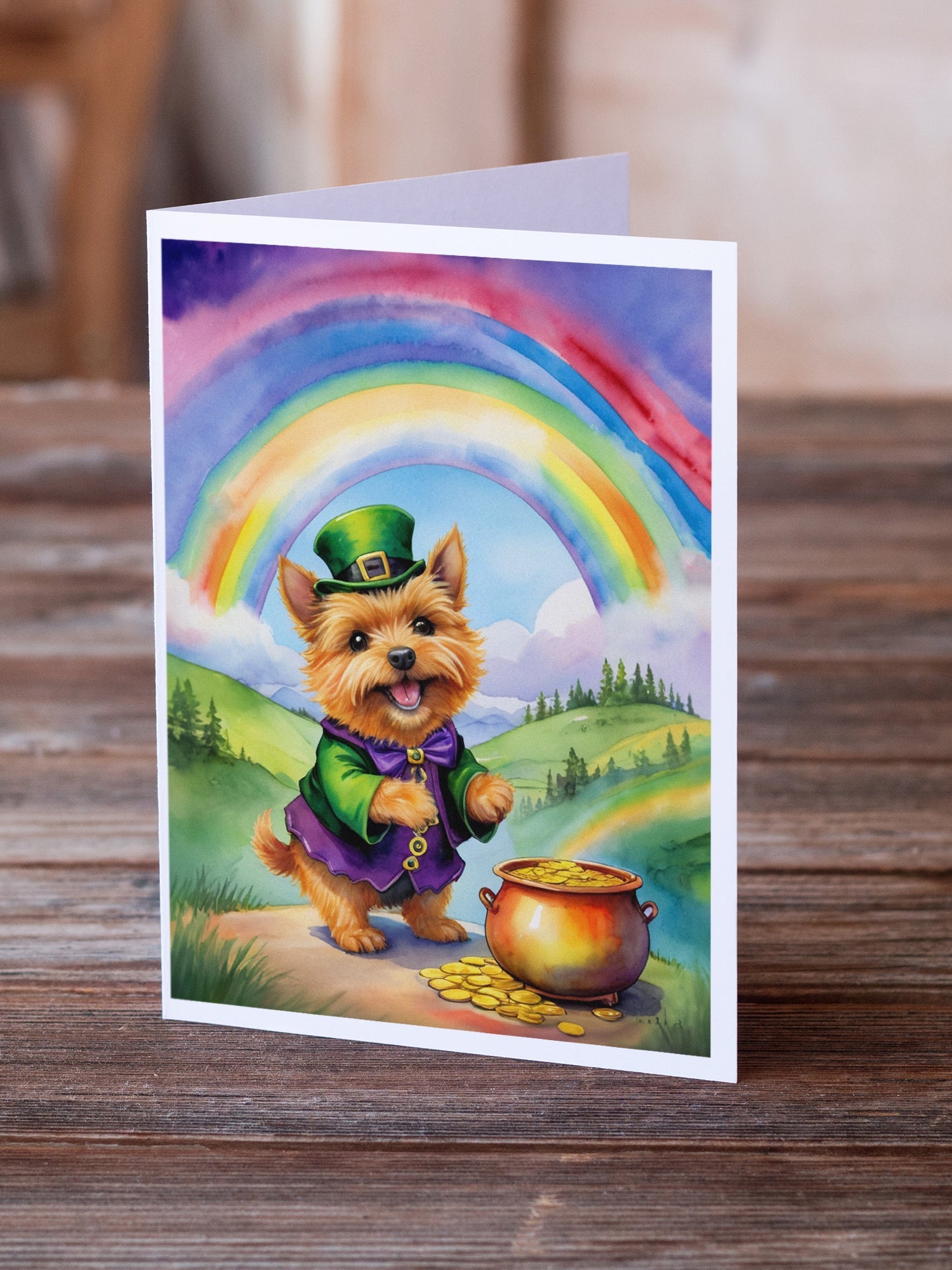 Norwich Terrier St Patrick's Day Greeting Cards Pack of 8 Blank Cards with Envelopes Whimsical A7 Size 5x7