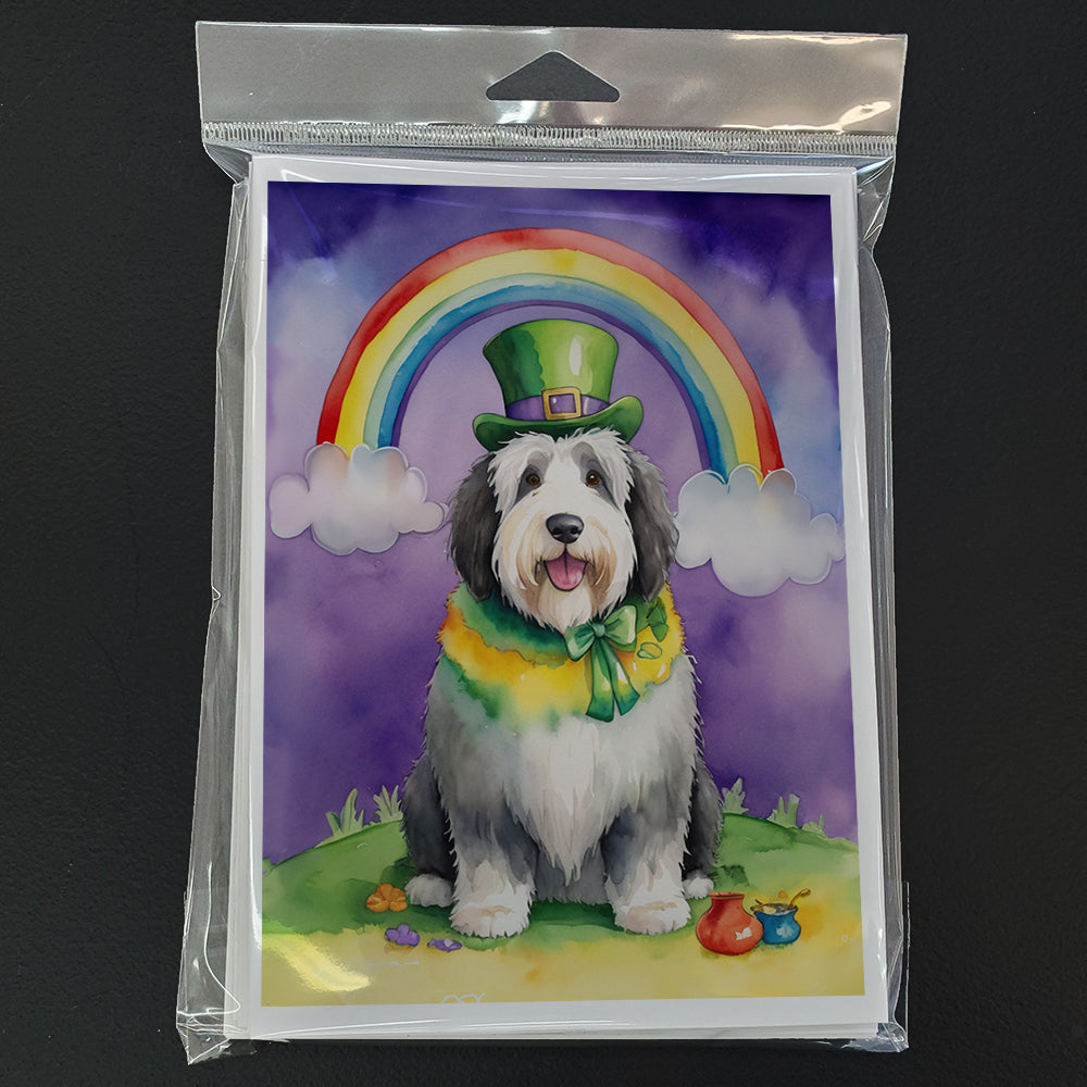 Old English Sheepdog St Patrick's Day Greeting Cards Pack of 8 Blank Cards with Envelopes Whimsical A7 Size 5x7