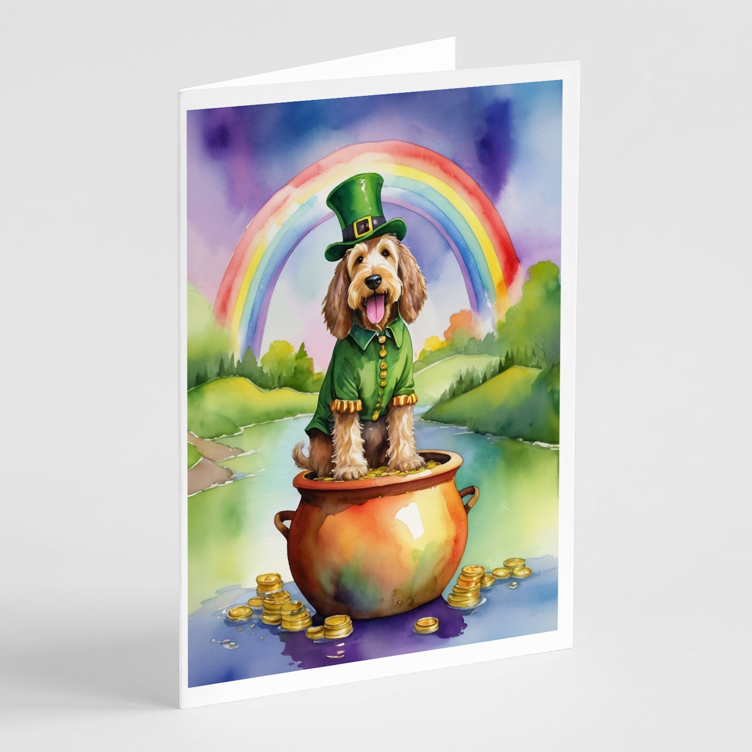 Otterhound St Patrick's Day Greeting Cards Pack of 8 Blank Cards with Envelopes Whimsical A7 Size 5x7