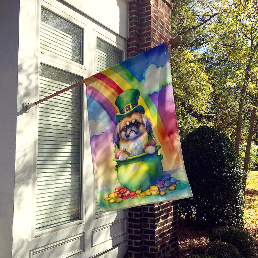 Pekingese St Patrick's Day House Flag 28x40 Porch Sleeve Pole Decorative Outside Yard Banner Artwork Wall Hanging, Polyester