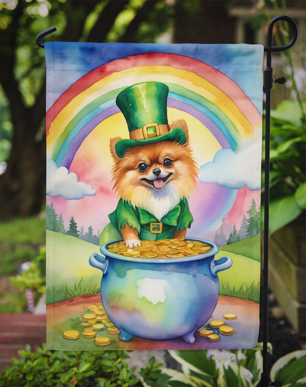 Pomeranian St Patrick's Day Garden Flag Mailbox Decorative Yard Banner Outside Patio Artwork for Flower Beds, Garden Size, Multicolor
