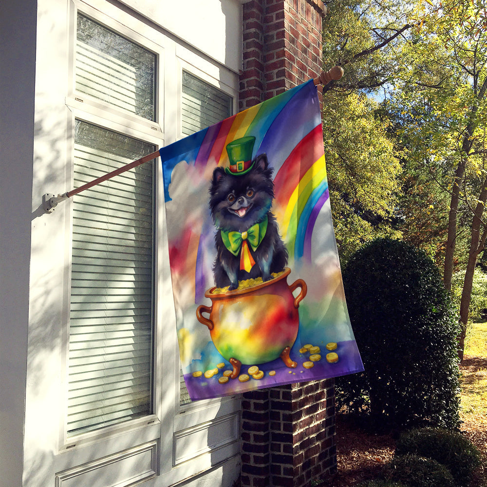 Pomeranian St Patrick's Day House Flag 28x40 Porch Sleeve Pole Decorative Outside Yard Banner Artwork Wall Hanging, Polyester