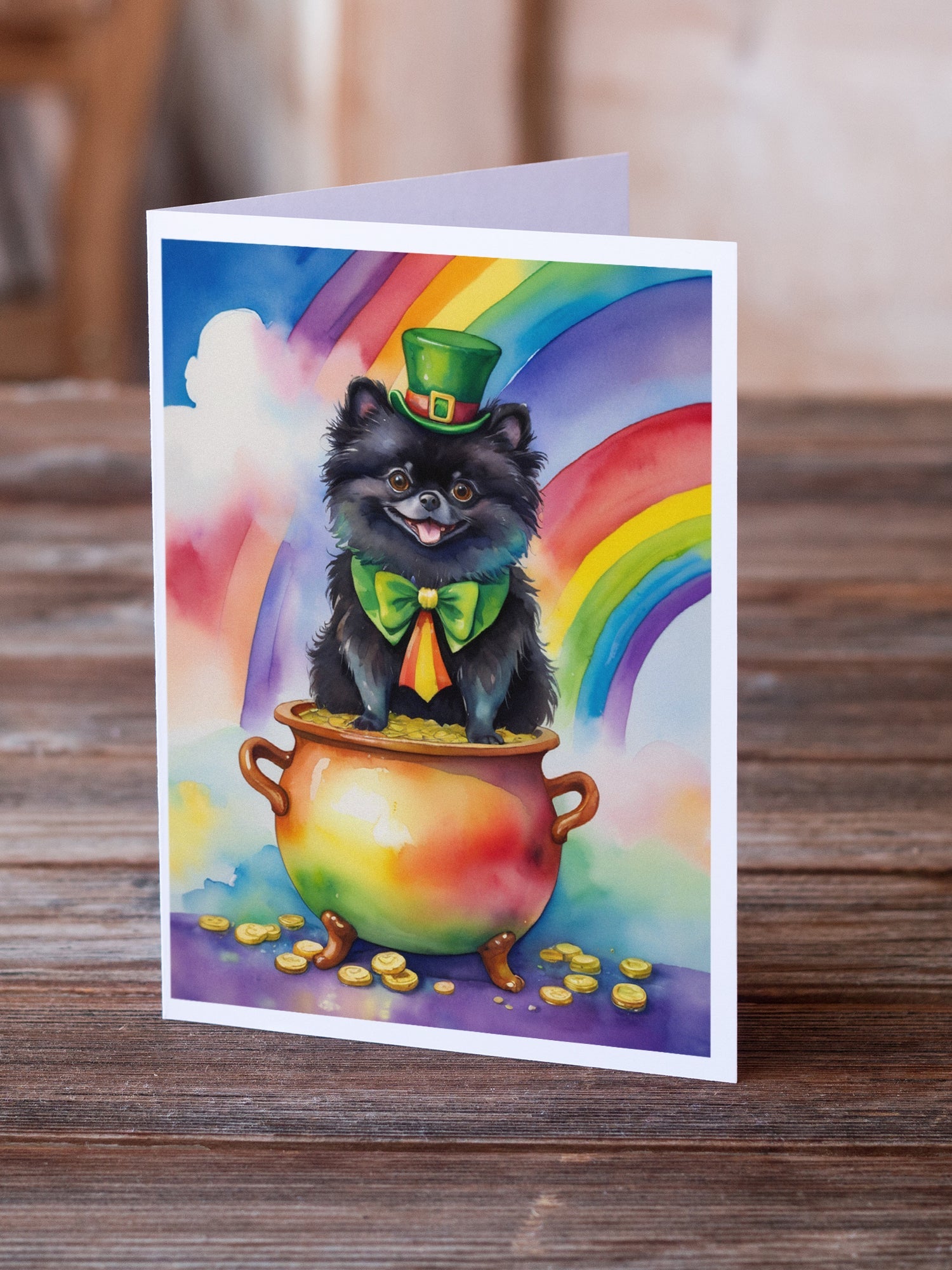 Pomeranian St Patrick's Day Greeting Cards Pack of 8 Blank Cards with Envelopes Whimsical A7 Size 5x7