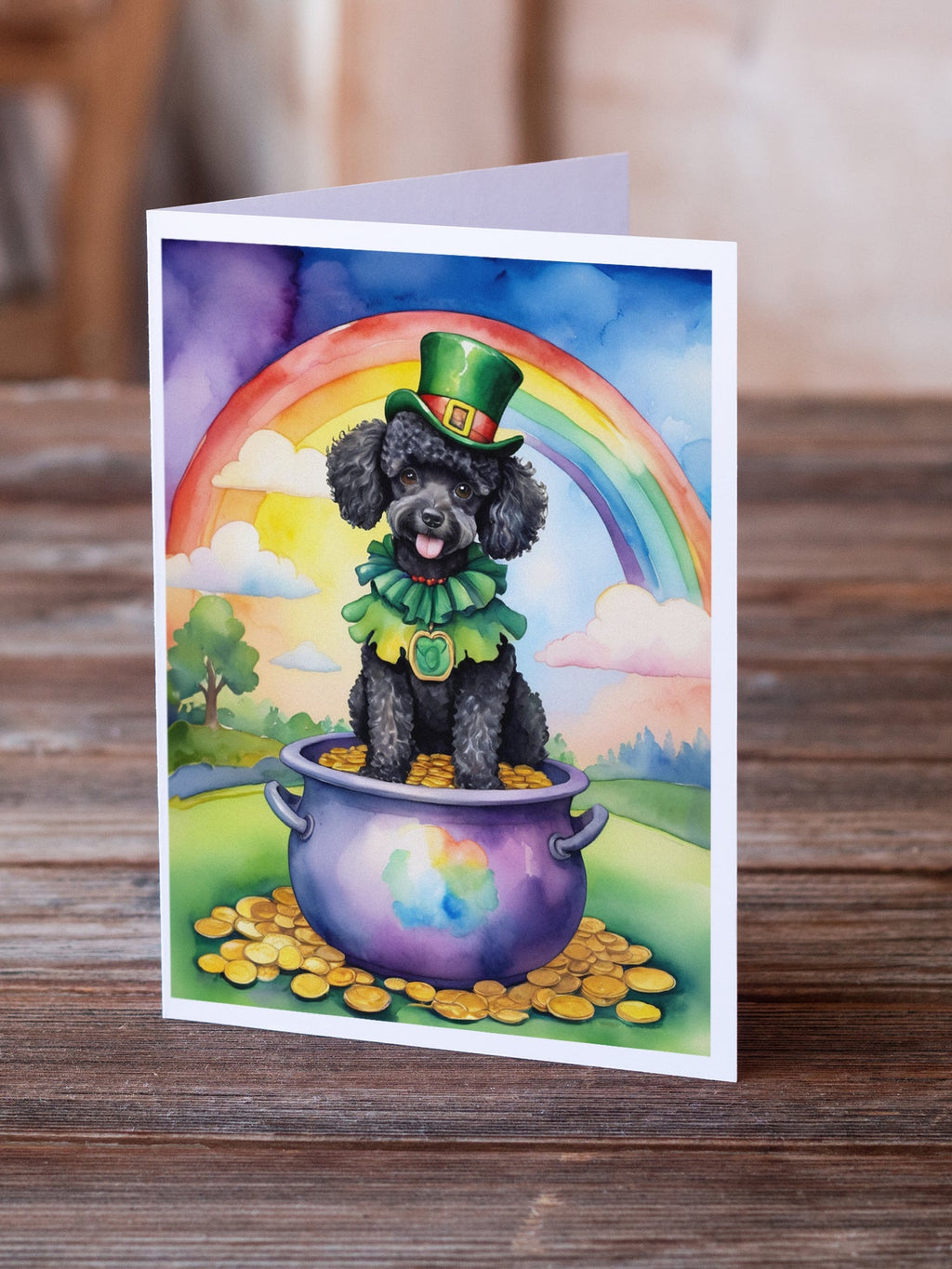 Black Poodle St Patrick's Day Greeting Cards Pack of 8 Blank Cards with Envelopes Whimsical A7 Size 5x7