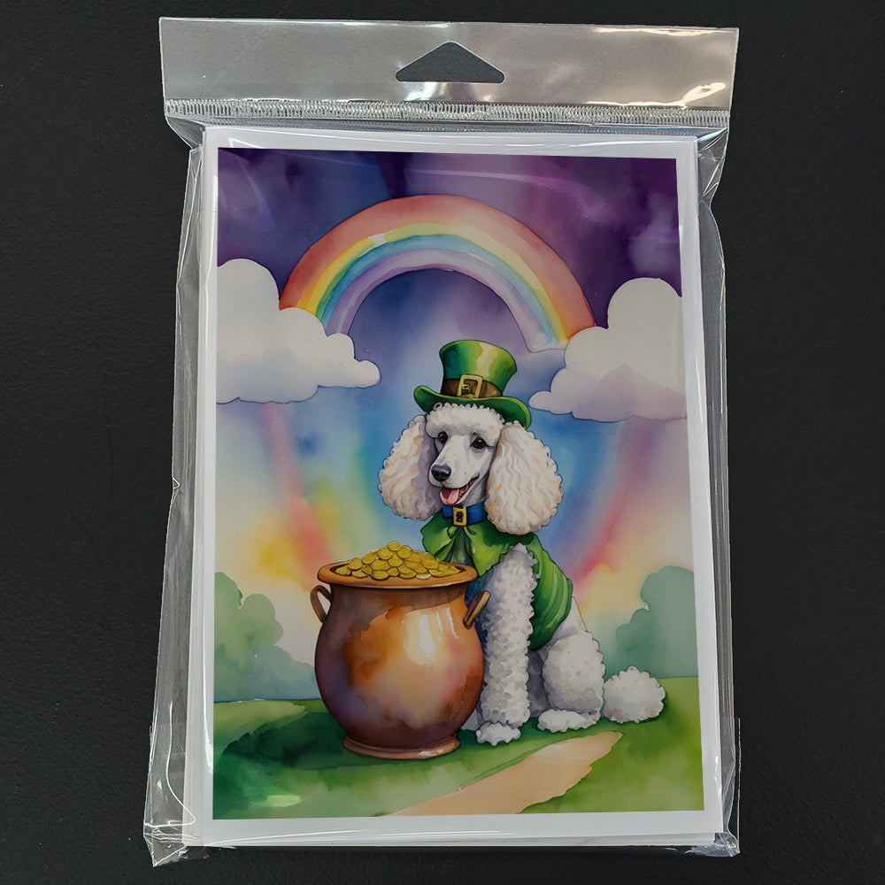White Poodle St Patrick's Day Greeting Cards Pack of 8 Blank Cards with Envelopes Whimsical A7 Size 5x7