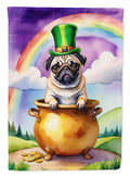 Pug St Patrick's Day House Flag 28x40 Porch Sleeve Pole Decorative Outside Yard Banner Artwork Wall Hanging, Polyester