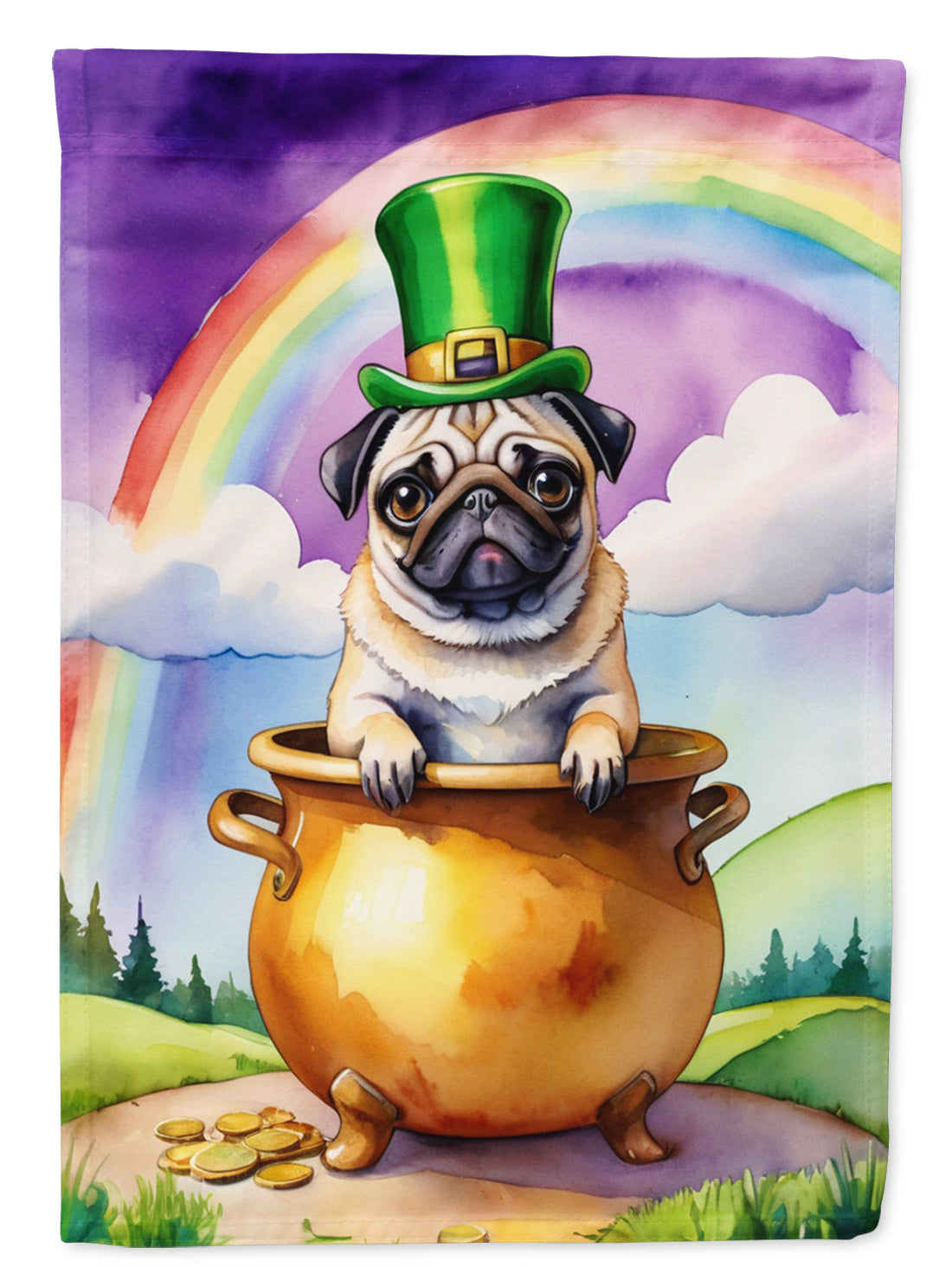 Pug St Patrick's Day House Flag 28x40 Porch Sleeve Pole Decorative Outside Yard Banner Artwork Wall Hanging, Polyester