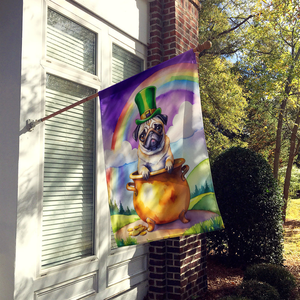 Pug St Patrick's Day House Flag 28x40 Porch Sleeve Pole Decorative Outside Yard Banner Artwork Wall Hanging, Polyester