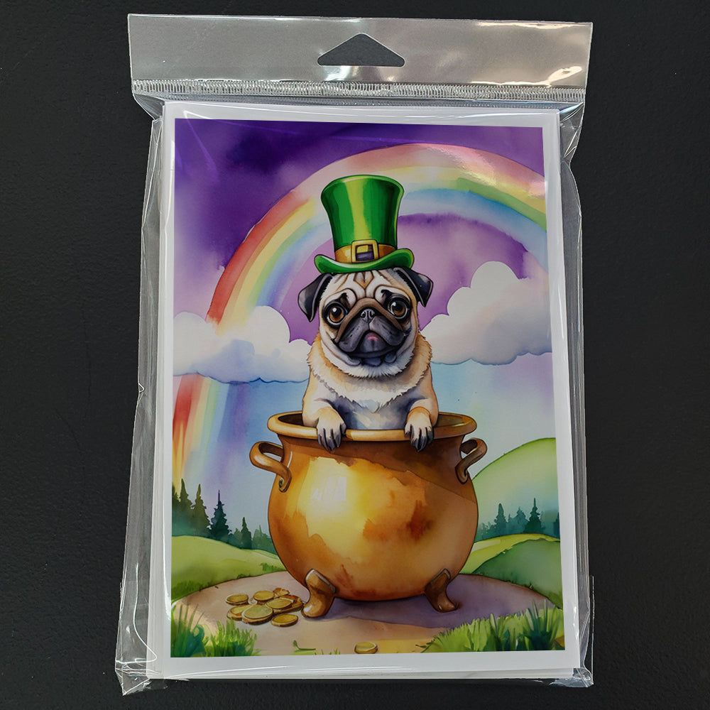 Pug St Patrick's Day Greeting Cards Pack of 8 Blank Cards with Envelopes Whimsical A7 Size 5x7