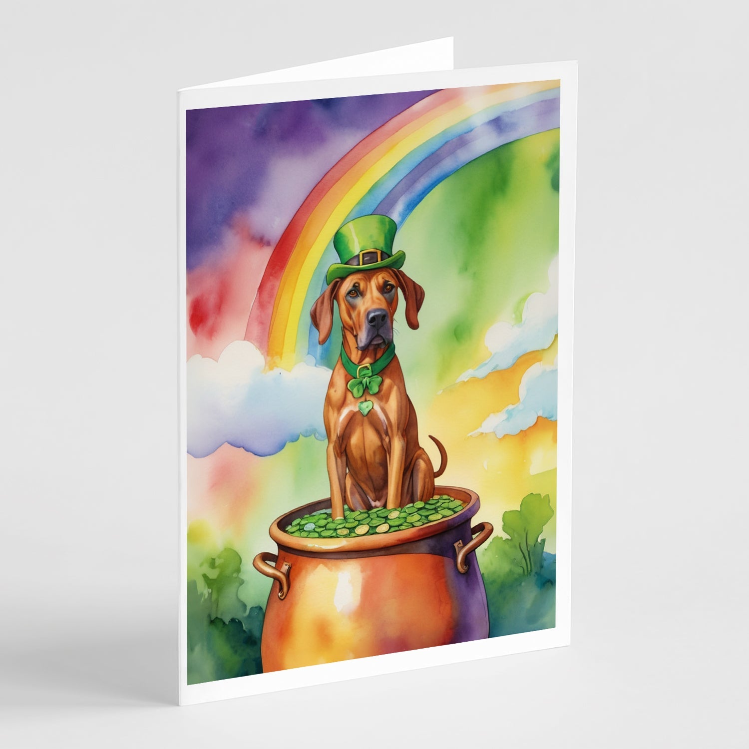 Rhodesian Ridgeback St Patrick's Day Greeting Cards Pack of 8 Blank Cards with Envelopes Whimsical A7 Size 5x7