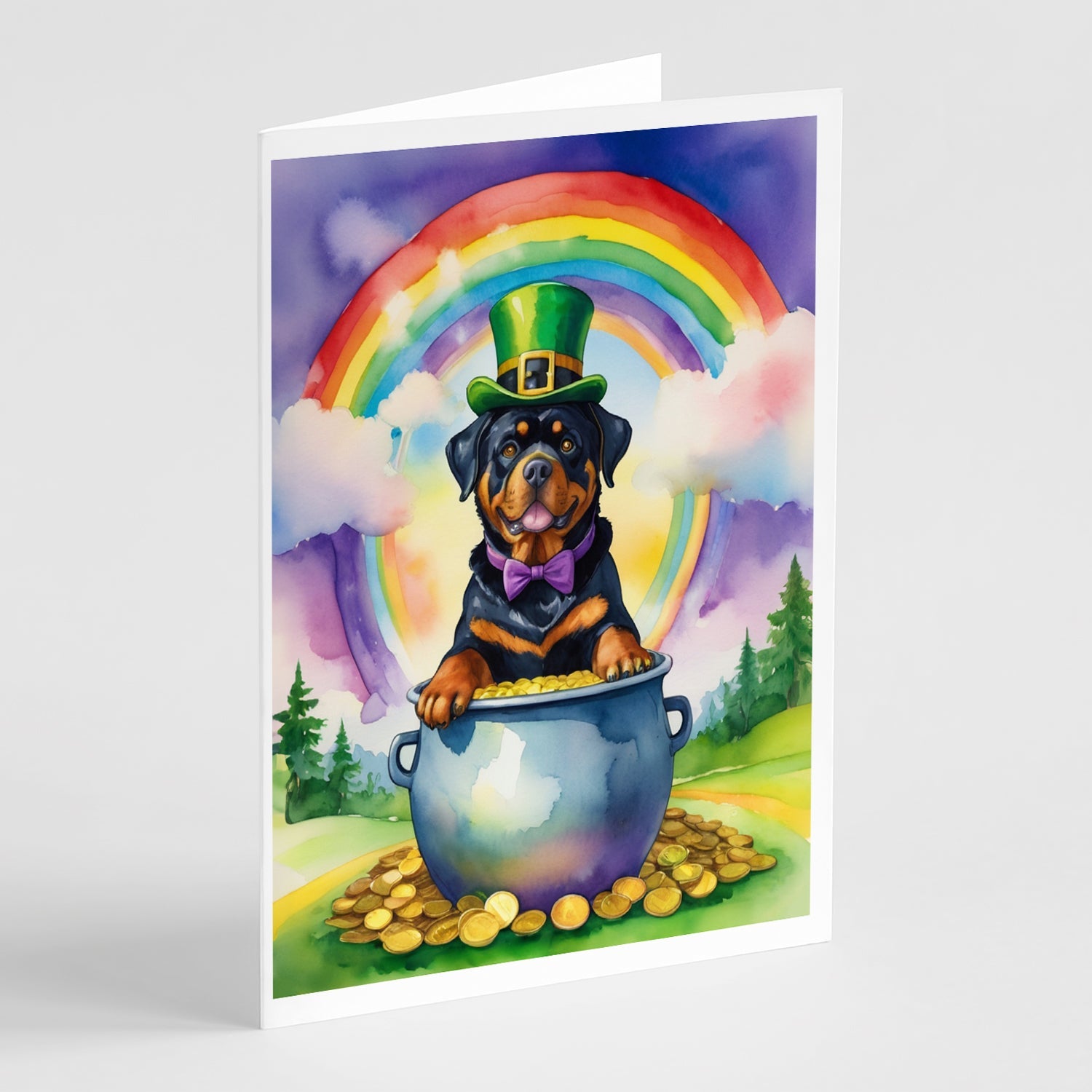Rottweiler St Patrick's Day Greeting Cards Pack of 8 Blank Cards with Envelopes Whimsical A7 Size 5x7