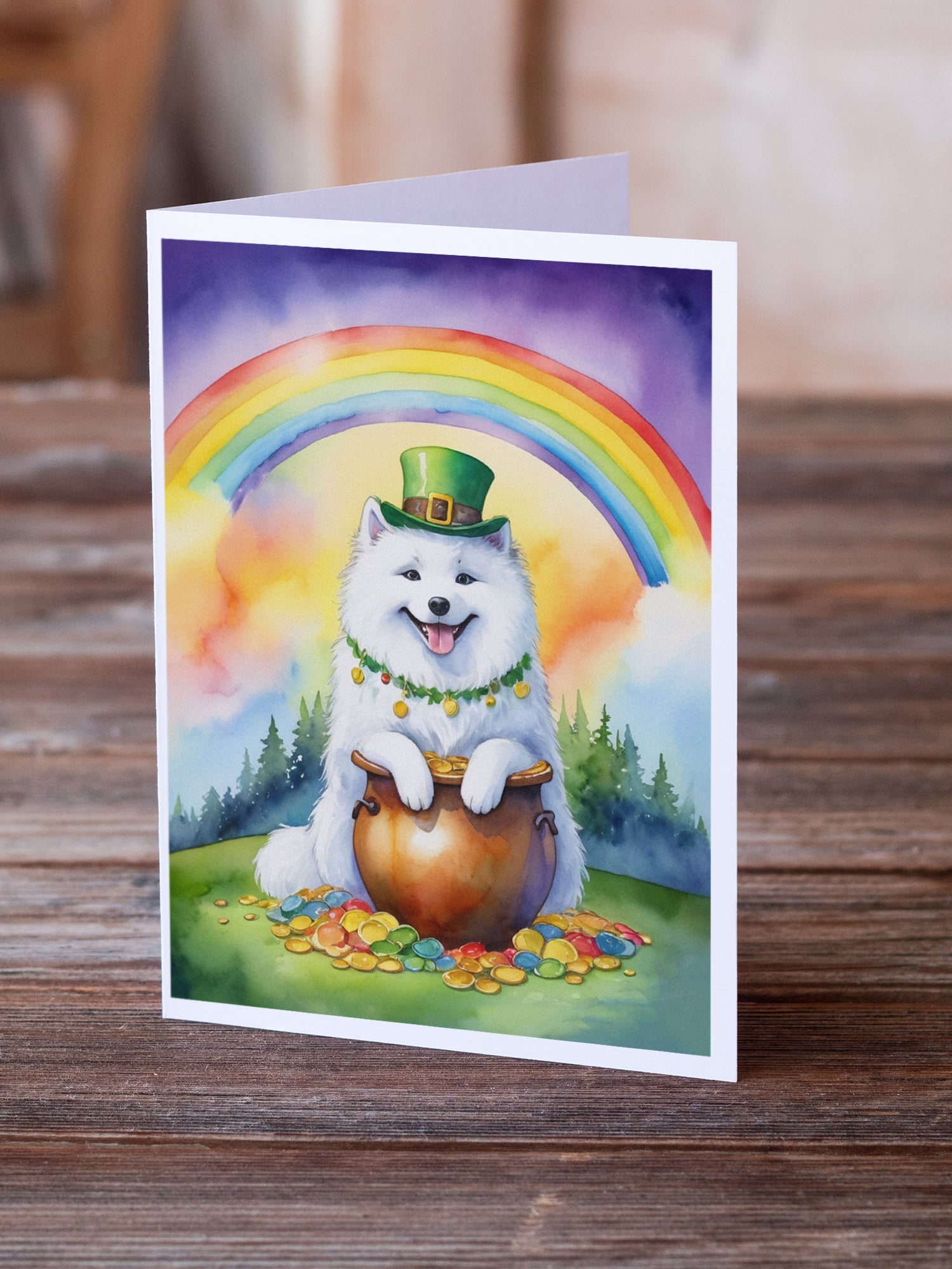 Samoyed St Patrick's Day Greeting Cards Pack of 8 Blank Cards with Envelopes Whimsical A7 Size 5x7