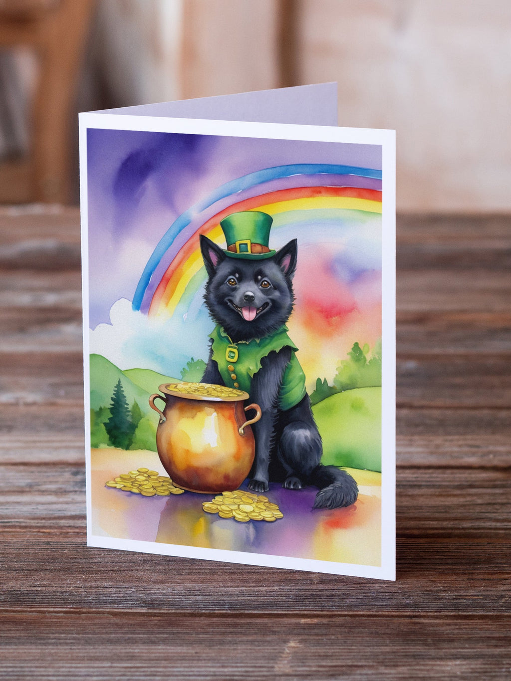 Schipperke St Patrick's Day Greeting Cards Pack of 8 Blank Cards with Envelopes Whimsical A7 Size 5x7