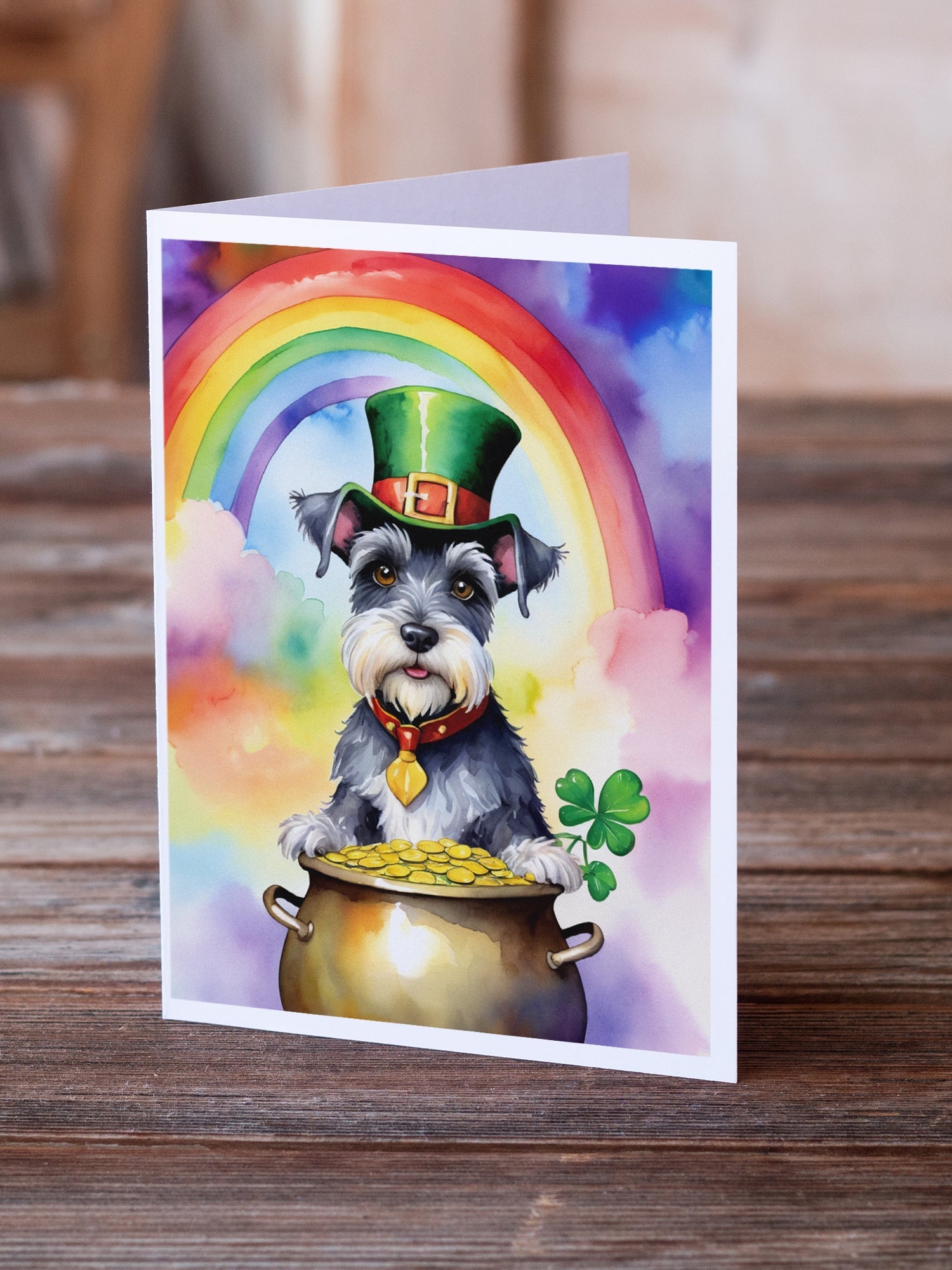 Schnauzer St Patrick's Day Greeting Cards Pack of 8 Blank Cards with Envelopes Whimsical A7 Size 5x7