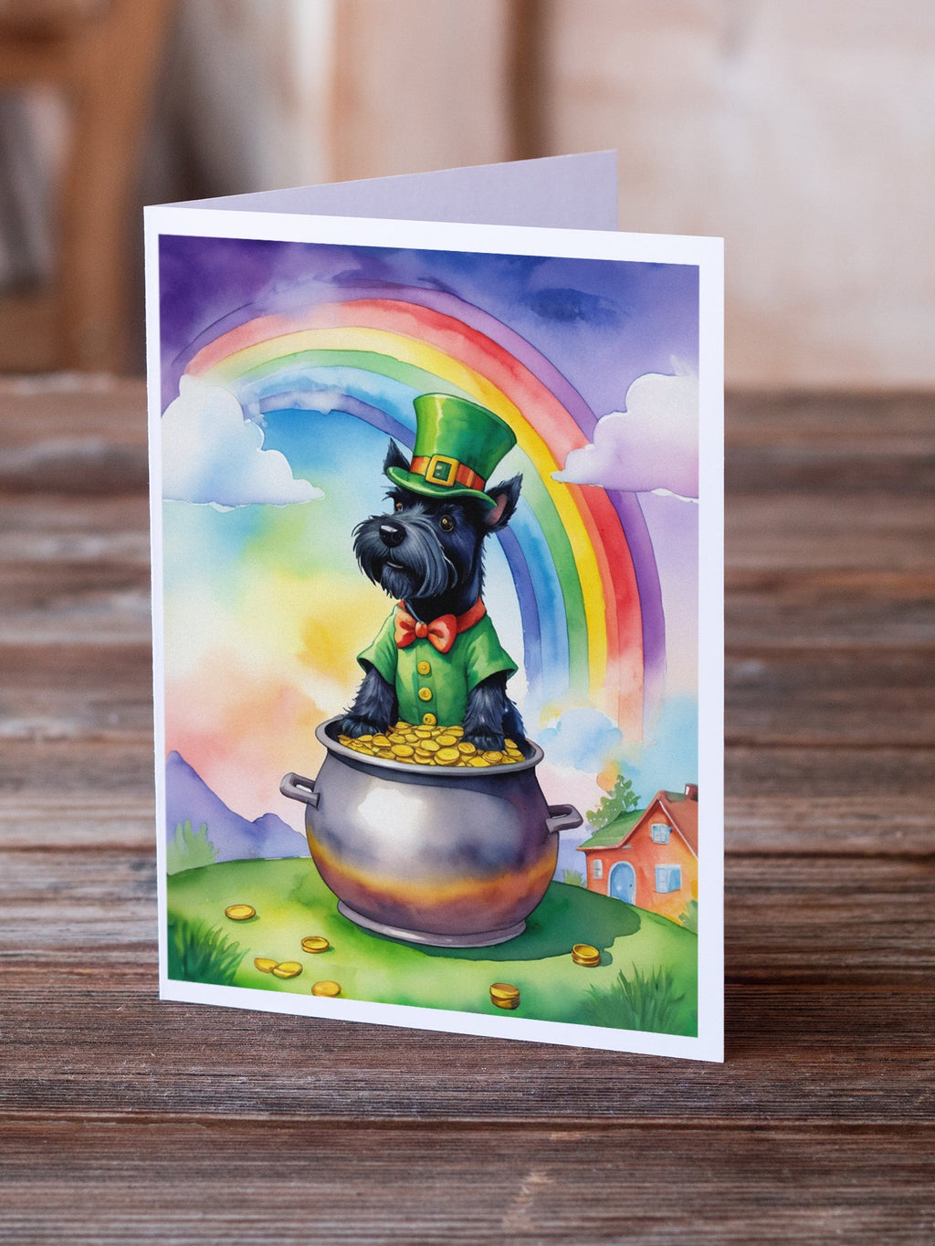 Scottish Terrier St Patrick's Day Greeting Cards Pack of 8 Blank Cards with Envelopes Whimsical A7 Size 5x7