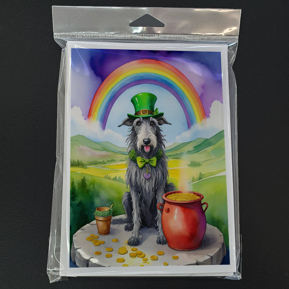 Scottish Deerhound St Patrick's Day Greeting Cards Pack of 8 Blank Cards with Envelopes Whimsical A7 Size 5x7