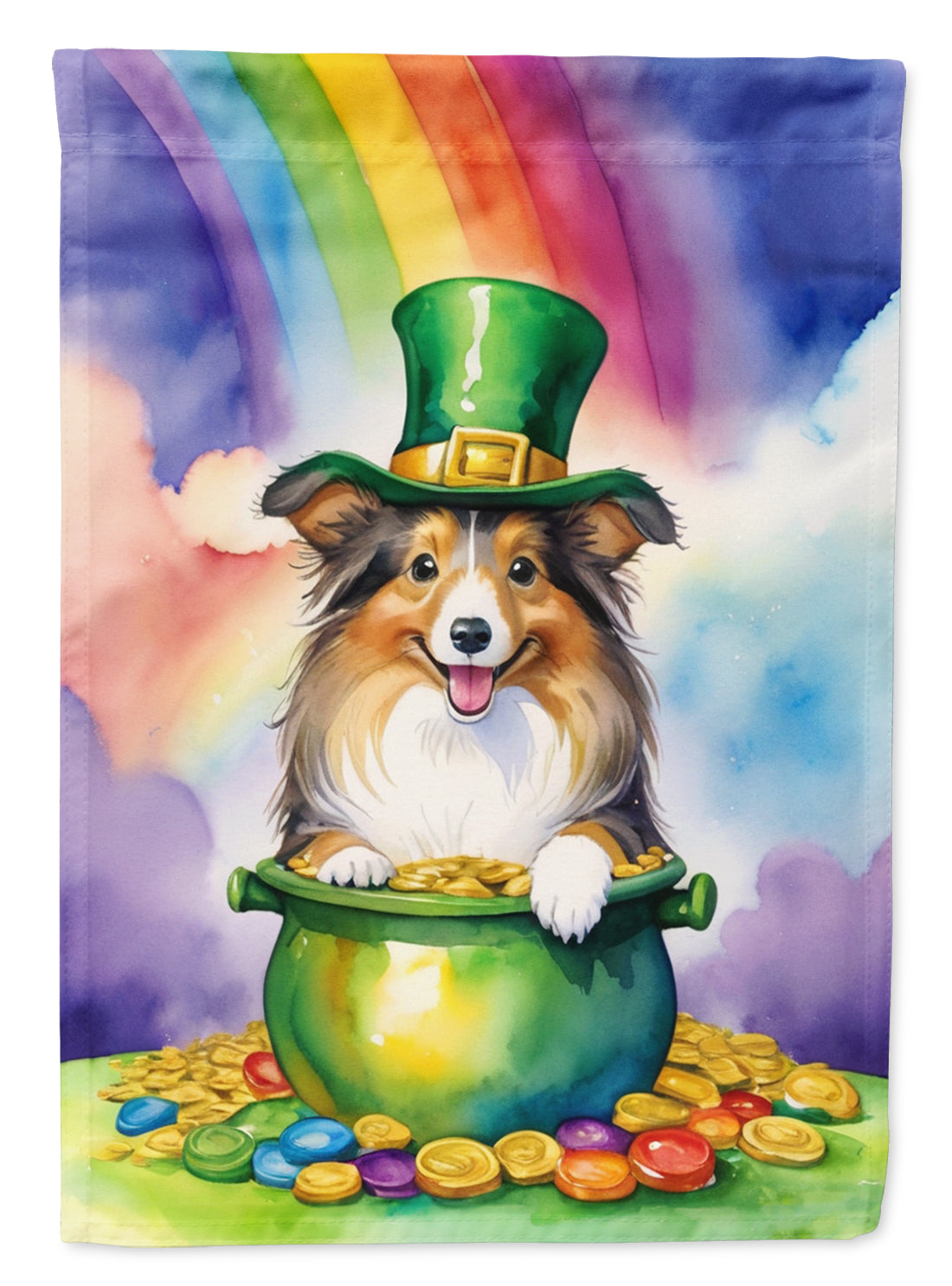 Sheltie St Patrick's Day House Flag 28x40 Porch Sleeve Pole Decorative Outside Yard Banner Artwork Wall Hanging, Polyester