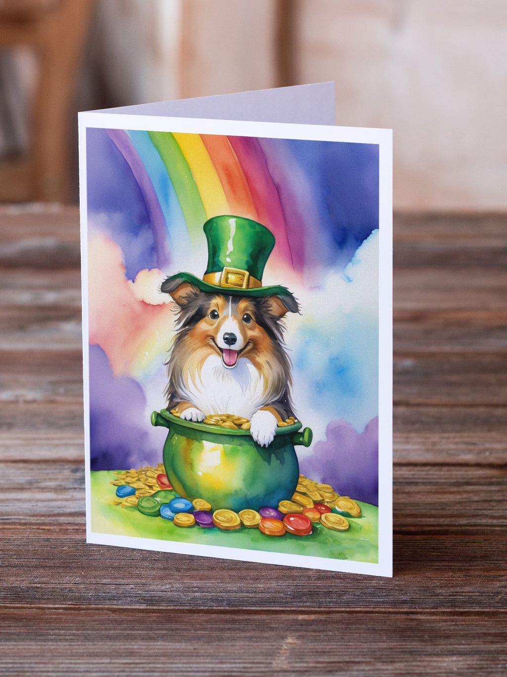 Sheltie St Patrick's Day Greeting Cards Pack of 8 Blank Cards with Envelopes Whimsical A7 Size 5x7