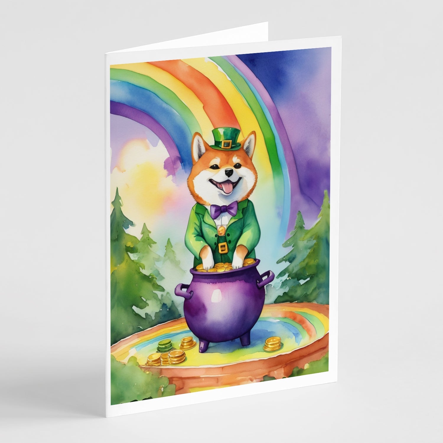 Shiba Inu St Patrick's Day Greeting Cards Pack of 8 Blank Cards with Envelopes Whimsical A7 Size 5x7