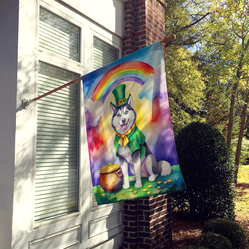 Siberian Husky St Patrick's Day House Flag 28x40 Porch Sleeve Pole Decorative Outside Yard Banner Artwork Wall Hanging, Polyester