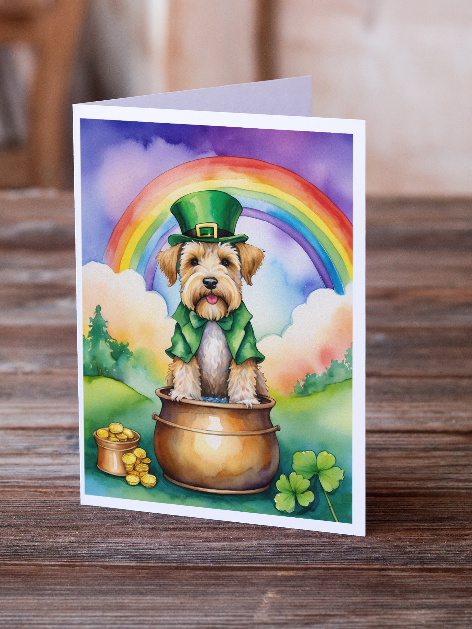 Wheaten Terrier St Patrick's Day Greeting Cards Pack of 8 Blank Cards with Envelopes Whimsical A7 Size 5x7