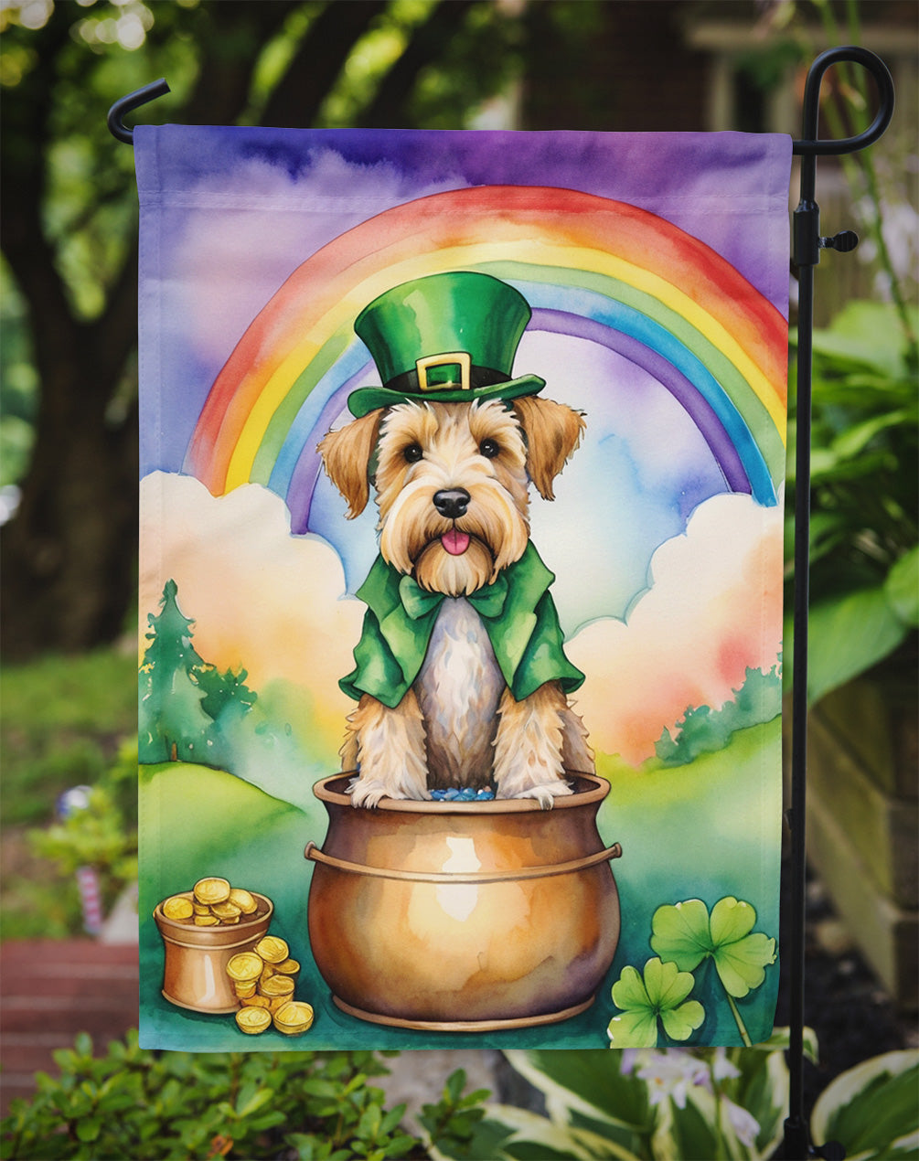 Wheaten Terrier St Patrick's Day Garden Flag Mailbox Decorative Yard Banner Outside Patio Artwork for Flower Beds, Garden Size, Multicolor