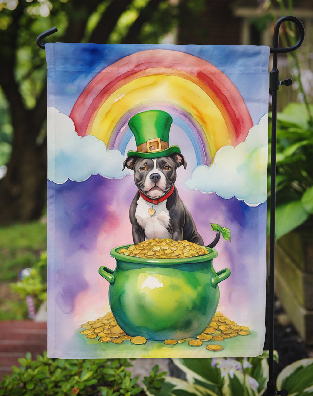 Staffordshire Bull Terrier St Patrick's Day Garden Flag Mailbox Decorative Yard Banner Outside Patio Artwork for Flower Beds, Garden Size, Multicolor