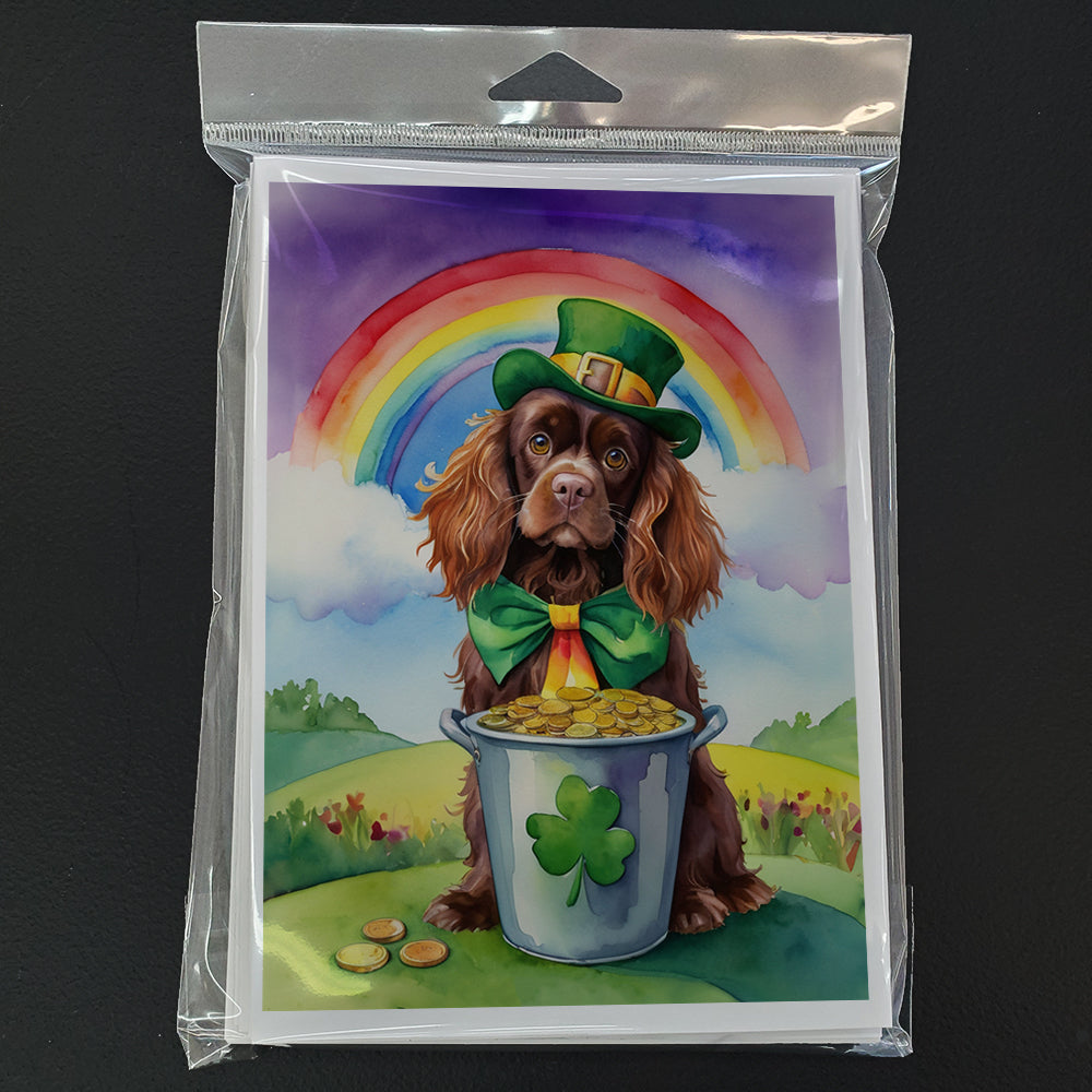 Sussex Spaniel St Patrick's Day Greeting Cards Pack of 8 Blank Cards with Envelopes Whimsical A7 Size 5x7
