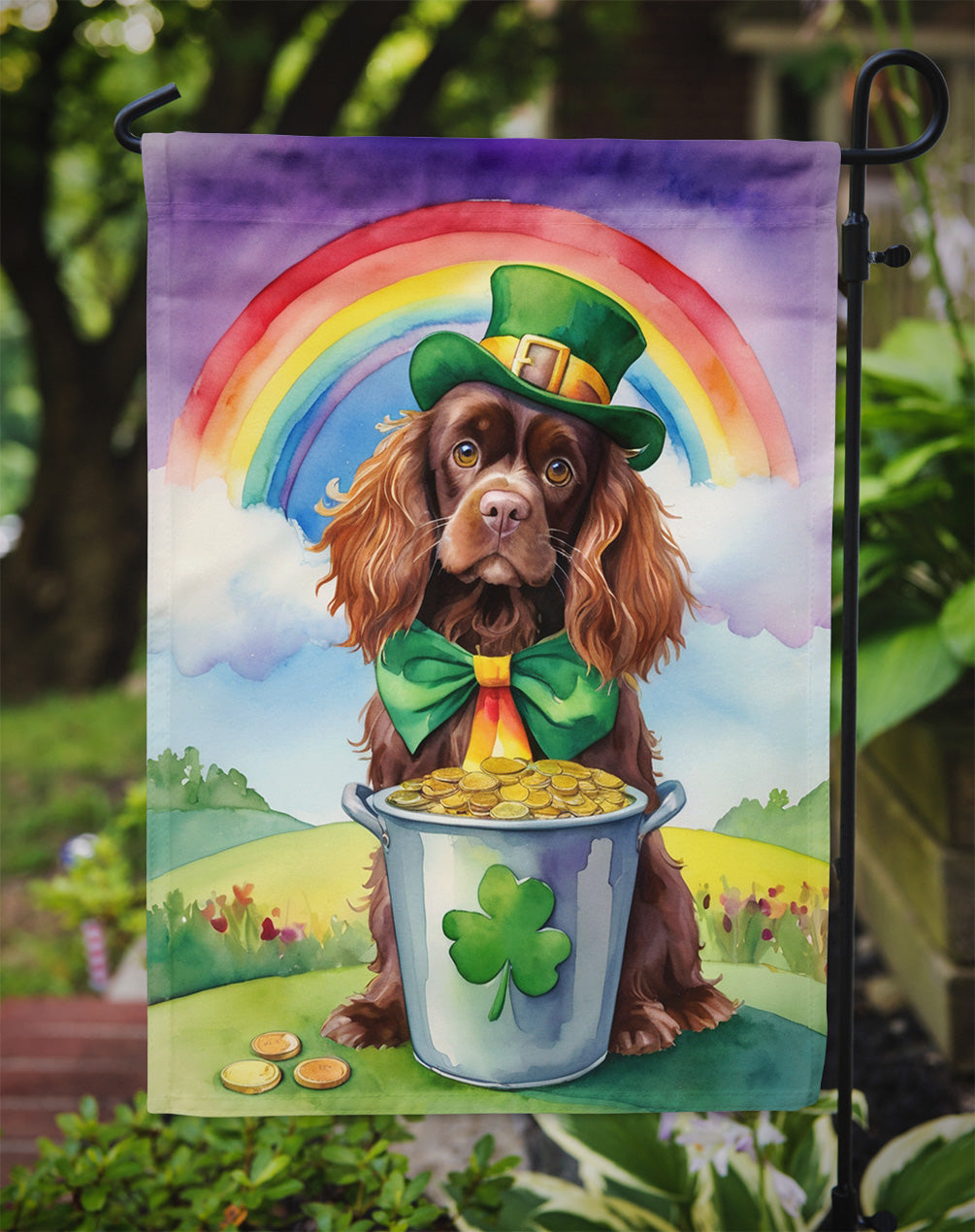 Sussex Spaniel St Patrick's Day Garden Flag Mailbox Decorative Yard Banner Outside Patio Artwork for Flower Beds, Garden Size, Multicolor