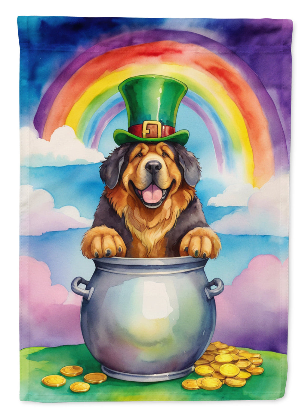 Tibetan Mastiff St Patrick's Day House Flag 28x40 Porch Sleeve Pole Decorative Outside Yard Banner Artwork Wall Hanging, Polyester