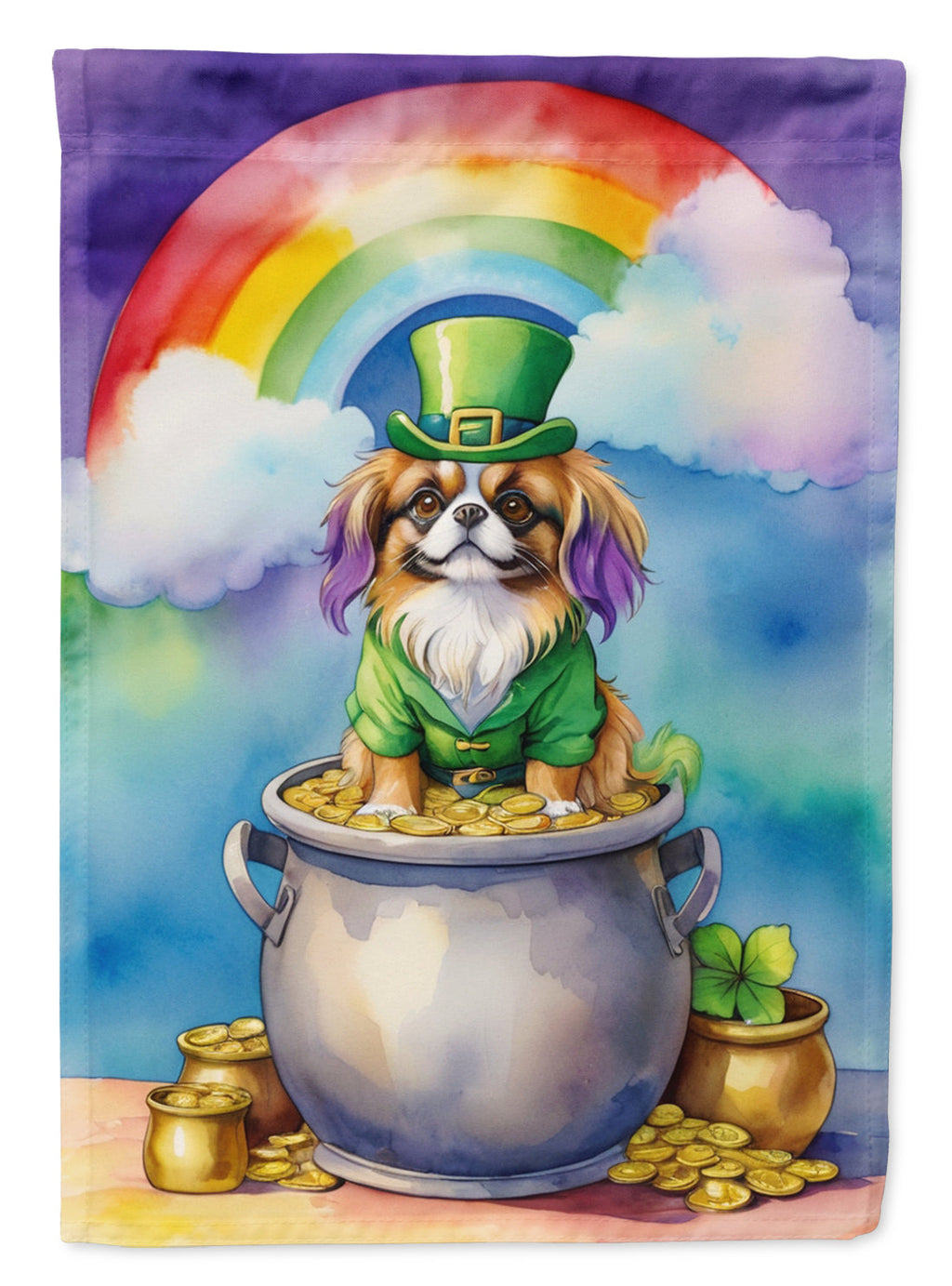 Tibetan Spaniel St Patrick's Day House Flag 28x40 Porch Sleeve Pole Decorative Outside Yard Banner Artwork Wall Hanging, Polyester