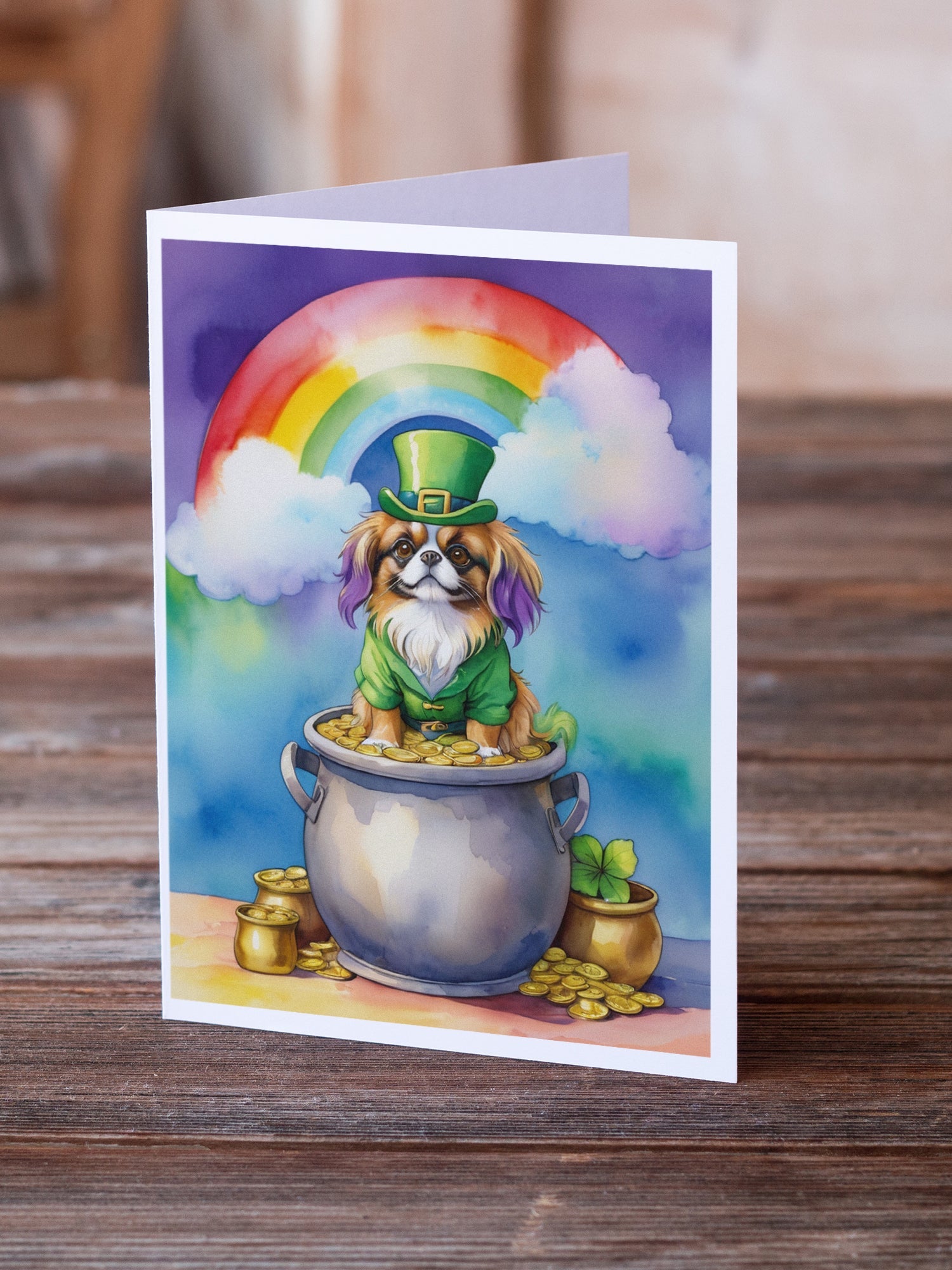 Tibetan Spaniel St Patrick's Day Greeting Cards Pack of 8 Blank Cards with Envelopes Whimsical A7 Size 5x7