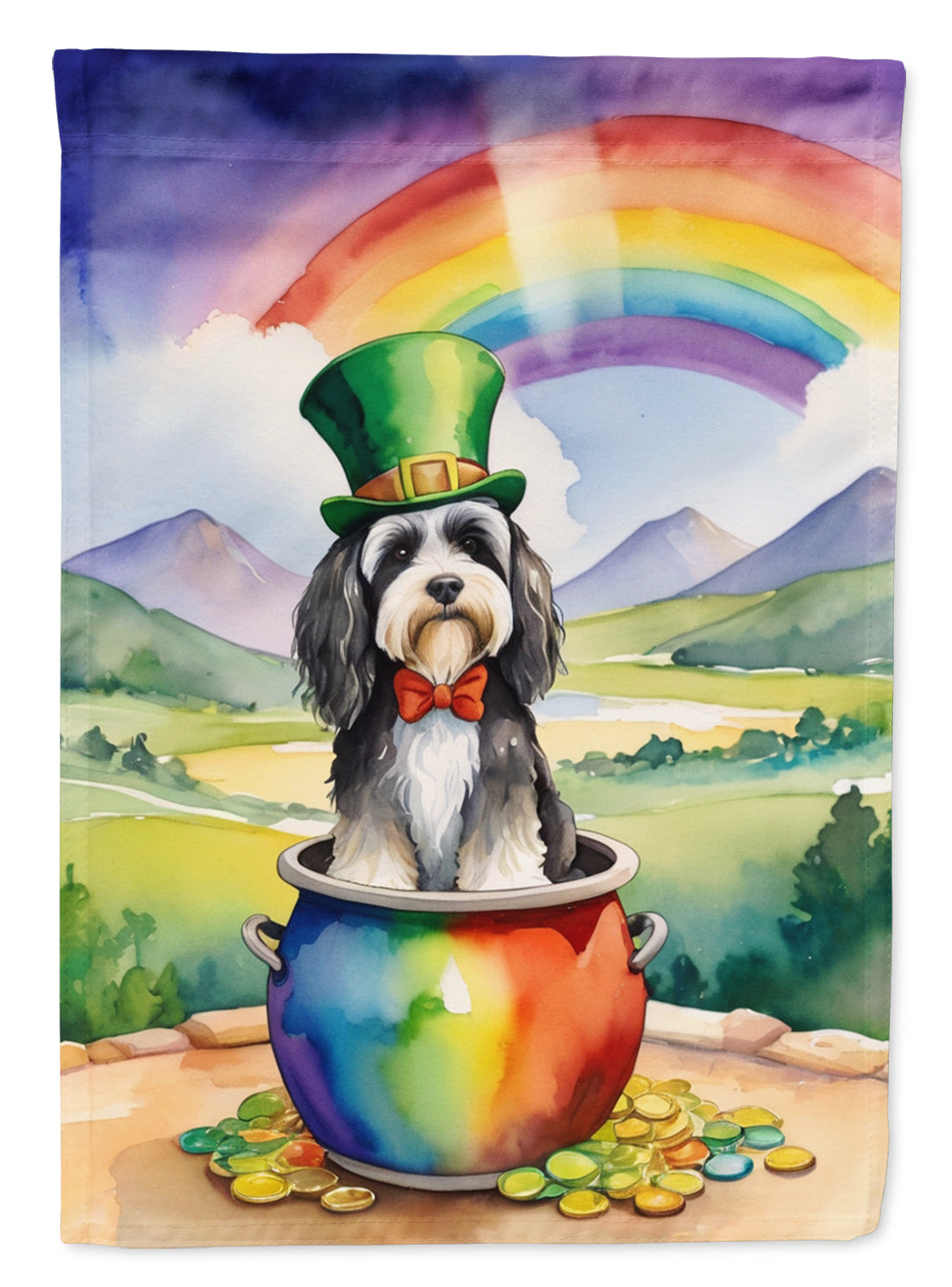 Tibetan Terrier St Patrick's Day House Flag 28x40 Porch Sleeve Pole Decorative Outside Yard Banner Artwork Wall Hanging, Polyester