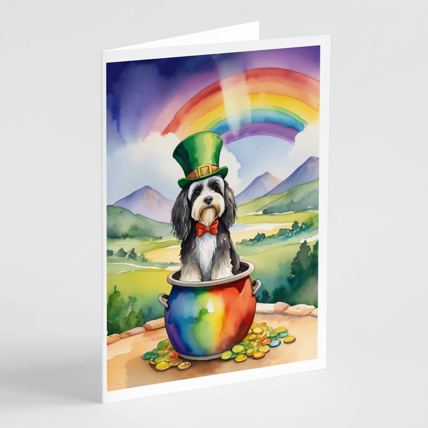 Tibetan Terrier St Patrick's Day Greeting Cards Pack of 8 Blank Cards with Envelopes Whimsical A7 Size 5x7