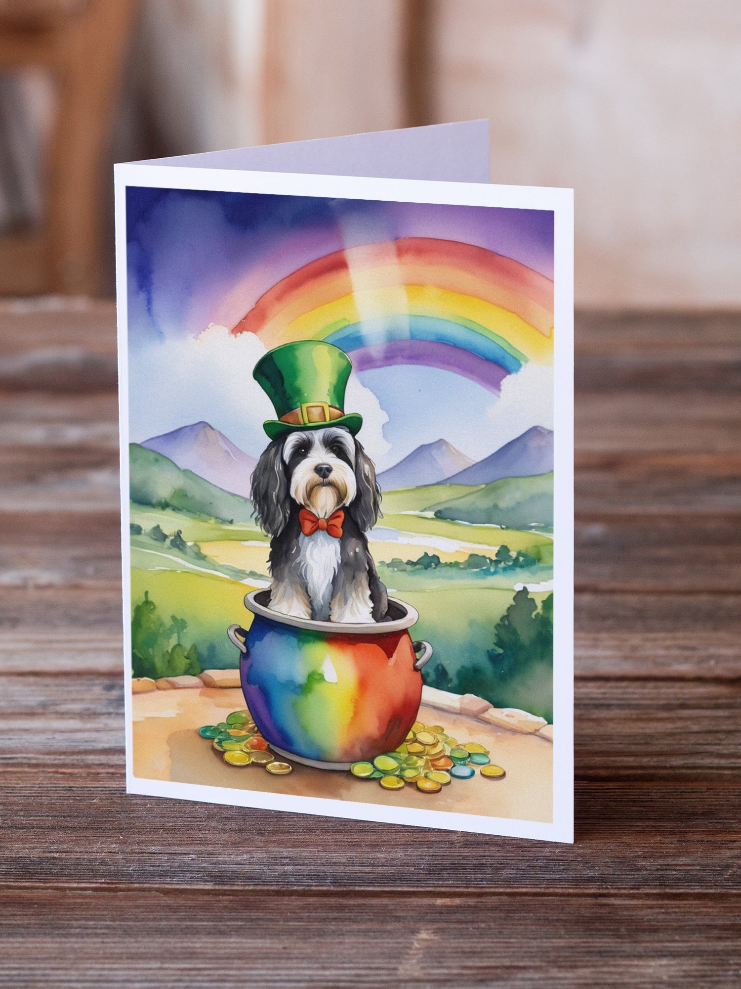 Tibetan Terrier St Patrick's Day Greeting Cards Pack of 8 Blank Cards with Envelopes Whimsical A7 Size 5x7