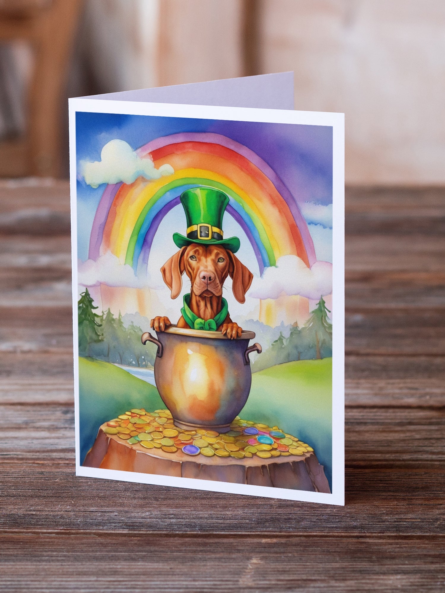 Vizsla St Patrick's Day Greeting Cards Pack of 8 Blank Cards with Envelopes Whimsical A7 Size 5x7