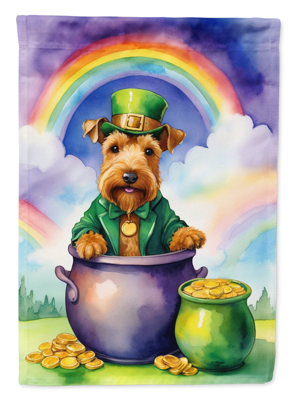 Welsh Terrier St Patrick's Day House Flag 28x40 Porch Sleeve Pole Decorative Outside Yard Banner Artwork Wall Hanging, Polyester