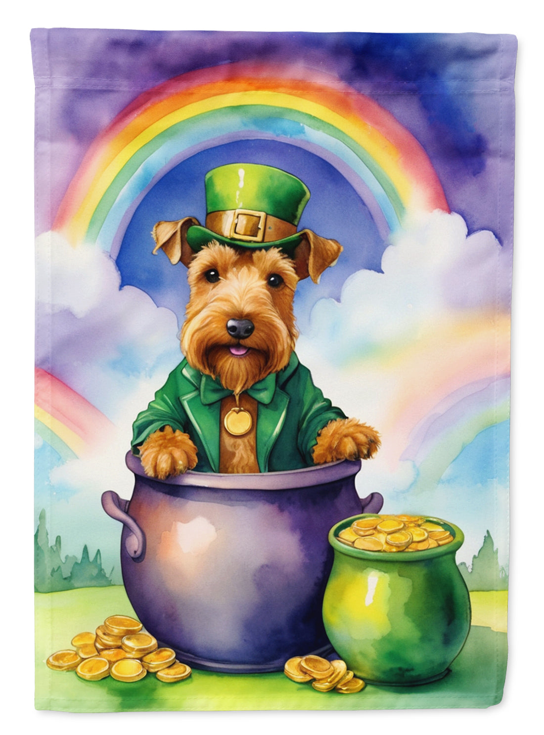 Welsh Terrier St Patrick's Day House Flag 28x40 Porch Sleeve Pole Decorative Outside Yard Banner Artwork Wall Hanging, Polyester