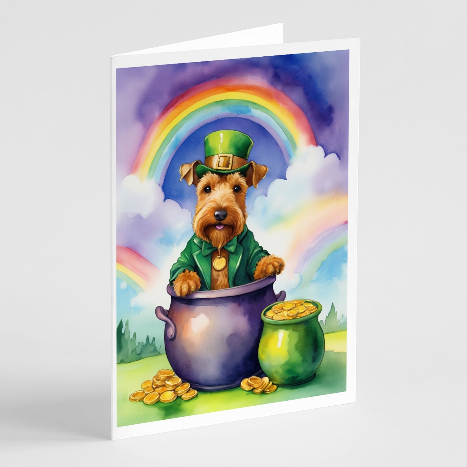 Welsh Terrier St Patrick's Day Greeting Cards Pack of 8 Blank Cards with Envelopes Whimsical A7 Size 5x7