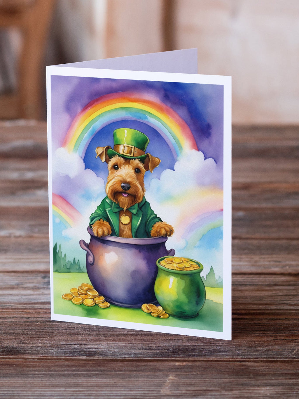 Welsh Terrier St Patrick's Day Greeting Cards Pack of 8 Blank Cards with Envelopes Whimsical A7 Size 5x7