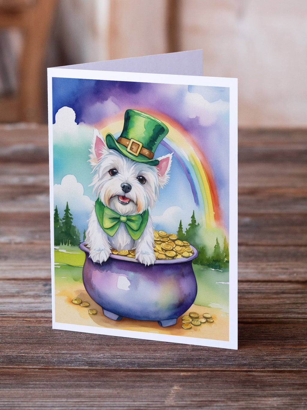 Westie St Patrick's Day Greeting Cards Pack of 8 Blank Cards with Envelopes Whimsical A7 Size 5x7