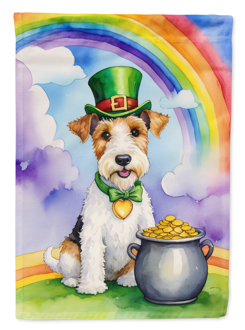 Fox Terrier St Patrick's Day House Flag 28x40 Porch Sleeve Pole Decorative Outside Yard Banner Artwork Wall Hanging, Polyester